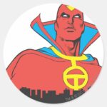 Red Tornado Behind Cityscape Classic Round Sticker