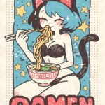 Retro Cat Girl Ramen Poster