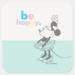 Retro Minnie Mouse Be Happy Colored Text Square Sticker