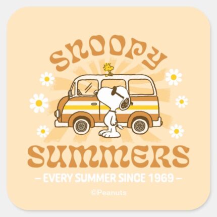 Road Trippin Peanuts Snoopy Summers Square Sticker
