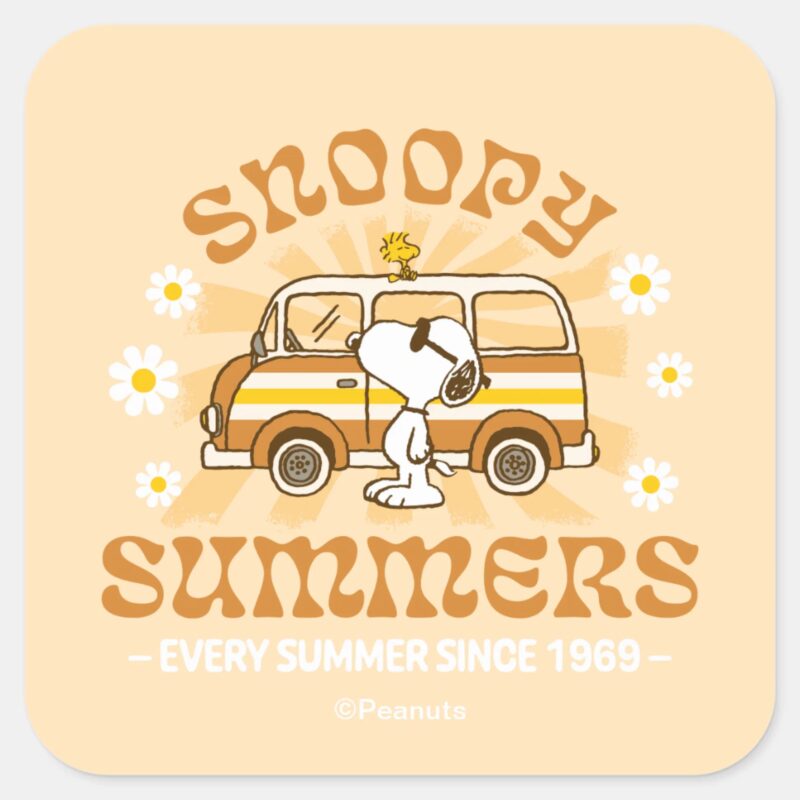 Road Trippin Peanuts Snoopy Summers Square Sticker