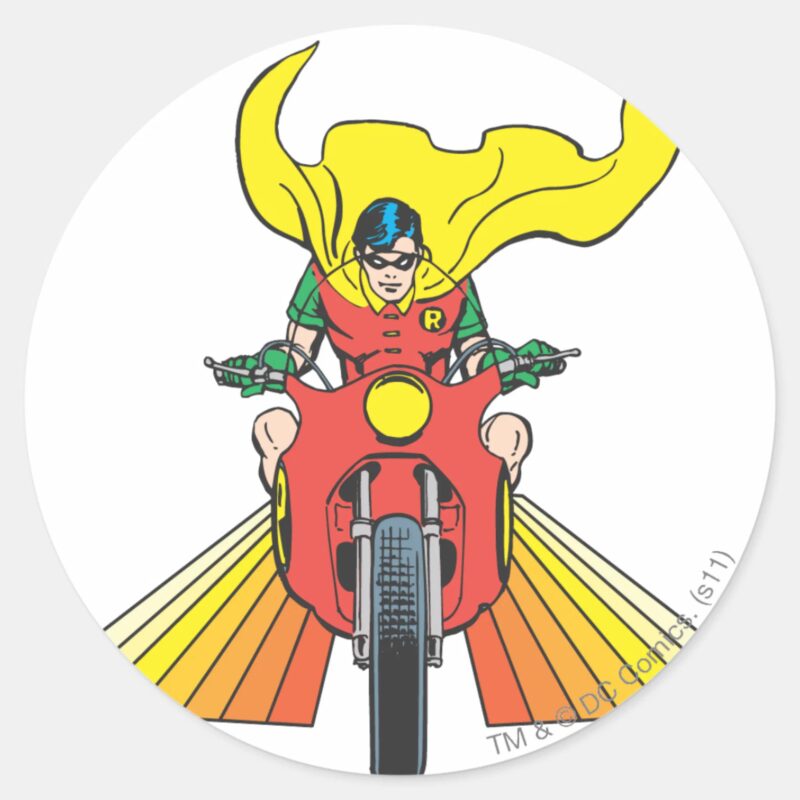 Robin Rides 2 2 Classic Round Sticker Robin Rides 2 2 Classic Round Sticker
