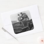 Robin And Batman Standing In Batmobile Square Sticker