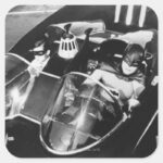 Robin And Batman In Batmobile Square Sticker