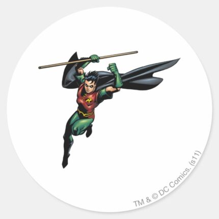 Robin With Staff Leaps Classic Round Sticker