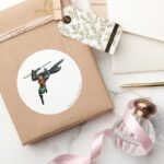 Robin With Staff Leaps Classic Round Sticker