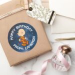 SPACE Charlie Brown Happy Birthday Classic Round Sticker