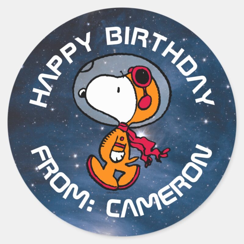 SPACE Snoopy Astronaut Happy Birthday Classic Round Sticker