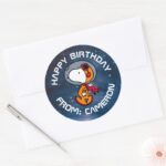 SPACE Snoopy Astronaut Happy Birthday Classic Round Sticker