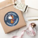 SPACE Snoopy Astronaut Happy Birthday Classic Round Sticker