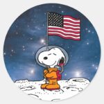 SPACE Snoopy With Flag Astronaut Classic Round Sticker