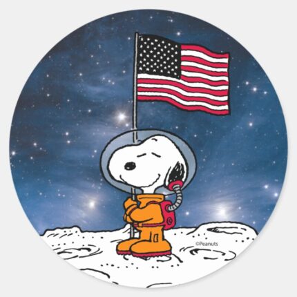 SPACE Snoopy With Flag Astronaut Classic Round Sticker