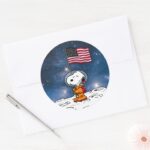 SPACE Snoopy With Flag Astronaut Classic Round Sticker