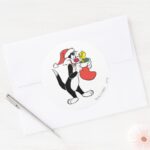 SYLVESTER™ Cat With Stocking Classic Round Sticker