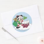 Santa Mickey Going Down Chimney Classic Round Sticker