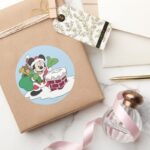 Santa Mickey Going Down Chimney Classic Round Sticker