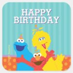 Sesame Pals Birthday Pattern Square Sticker