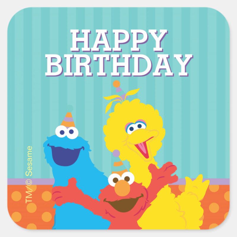 Sesame Pals Birthday Pattern Square Sticker Sesame Pals Birthday Pattern Square Sticker