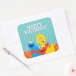 Sesame Pals Birthday Pattern Square Sticker