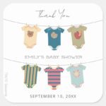 Sesame Pals Bodysuits Baby Shower Thank You Square Sticker