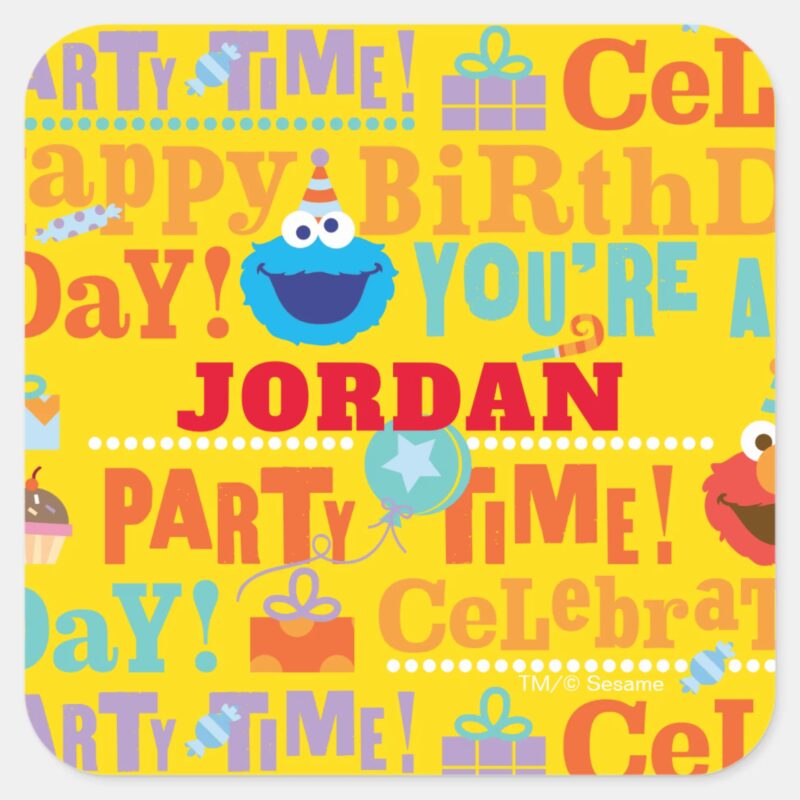 Sesame Pals Celebration Pattern Square Sticker Sesame Pals Celebration Pattern Square Sticker