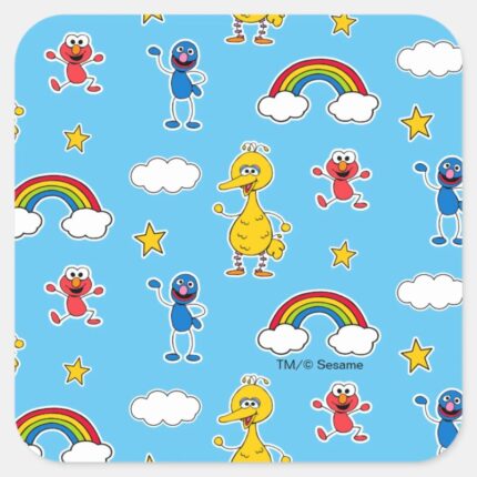Sesame Pals Rainbow Doodley Pattern Square Sticker
