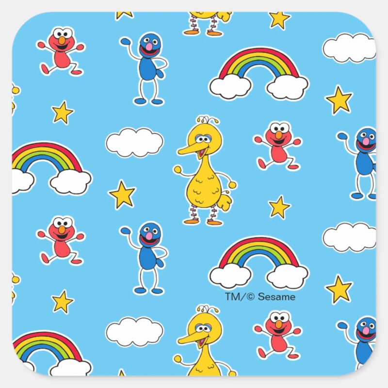 Sesame Pals Rainbow Doodley Pattern Square Sticker Sesame Pals Rainbow Doodley Pattern Square Sticker