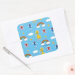 Sesame Pals Rainbow Doodley Pattern Square Sticker