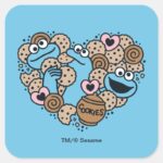 Sesame Sesame Cookie Monster Doodle Heart Square Sticker