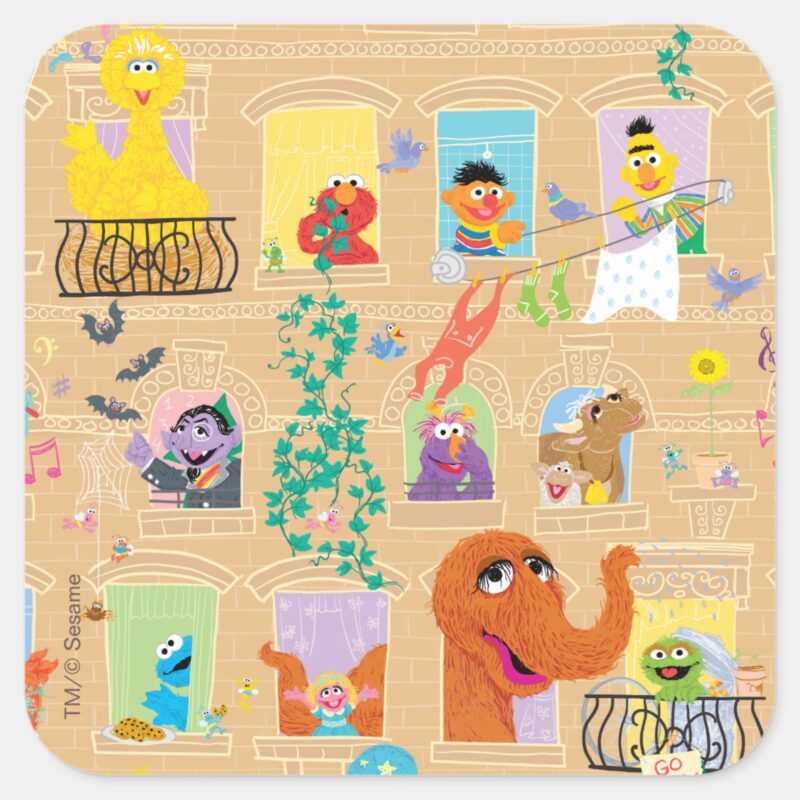 Sesame Street Apartment Windows Pattern Square Sticker Sesame Street Apartment Windows Pattern Square Sticker