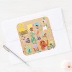 Sesame Street Apartment Windows Pattern Square Sticker