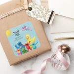Sesame Street Illustration Birthday Thank You Square Sticker