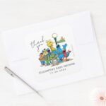 Sesame Street Pals Baby Shower Thank You Square Sticker