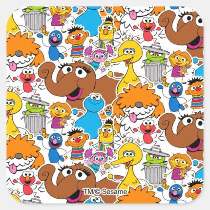 Sesame Street Pals Doodley Pattern Square Sticker