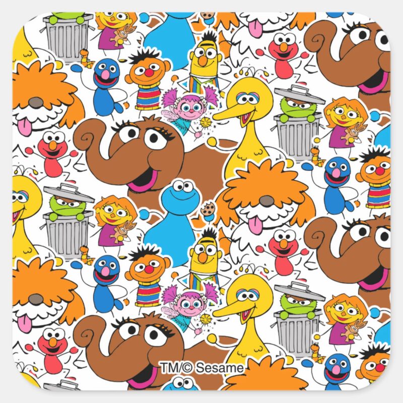 Sesame Street Pals Doodley Pattern Square Sticker Sesame Street Pals Doodley Pattern Square Sticker