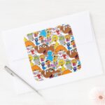 Sesame Street Pals Doodley Pattern Square Sticker