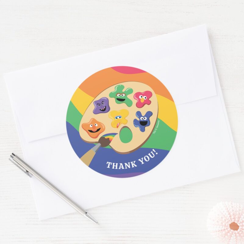 Sesame Street Pals Rainbow Art Party Thank You Classic Round Sticker