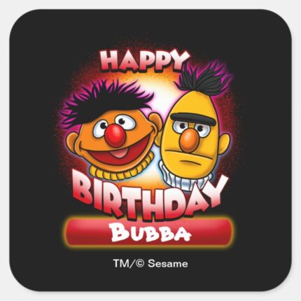 Sesame Street Bert Ernie Themed Birthday Square Sticker