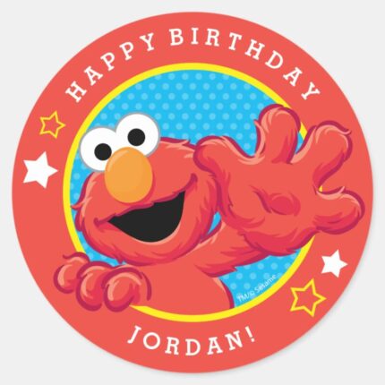Sesame Street Elmo Polka Dot Stars Birthday Classic Round Sticker