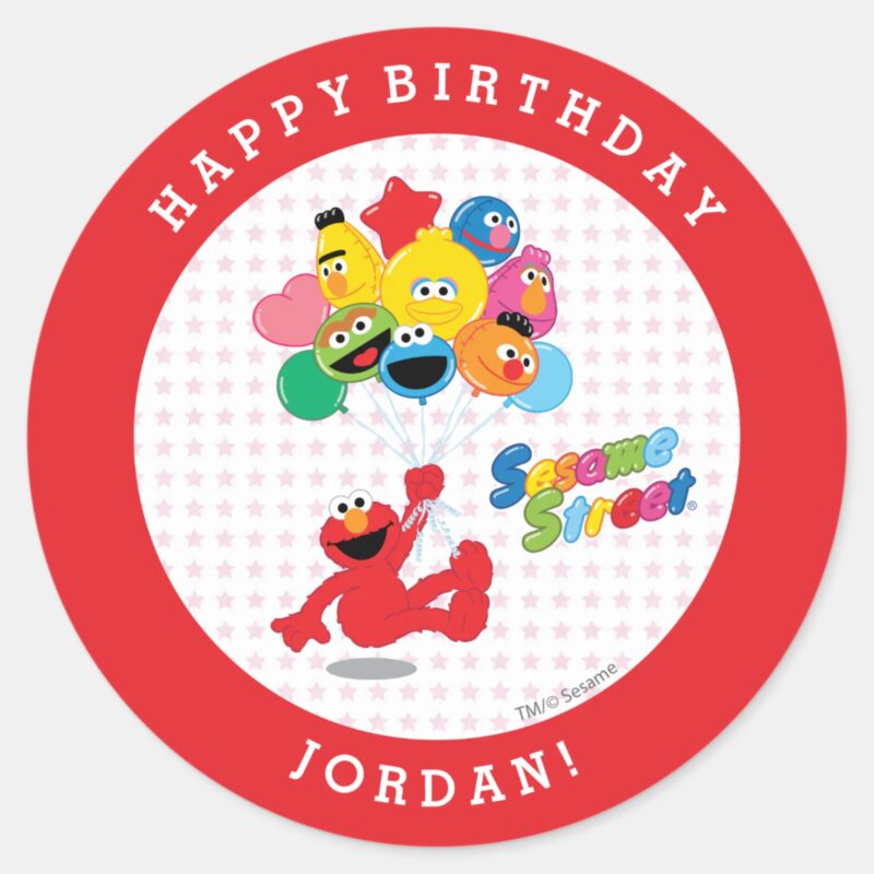 Sesame Street Elmo And Pals Birthday Balloons Classic Round Sticker