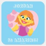 Sesame Street Julia Pink Heart Square Sticker
