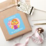 Sesame Street Julia Pink Heart Square Sticker