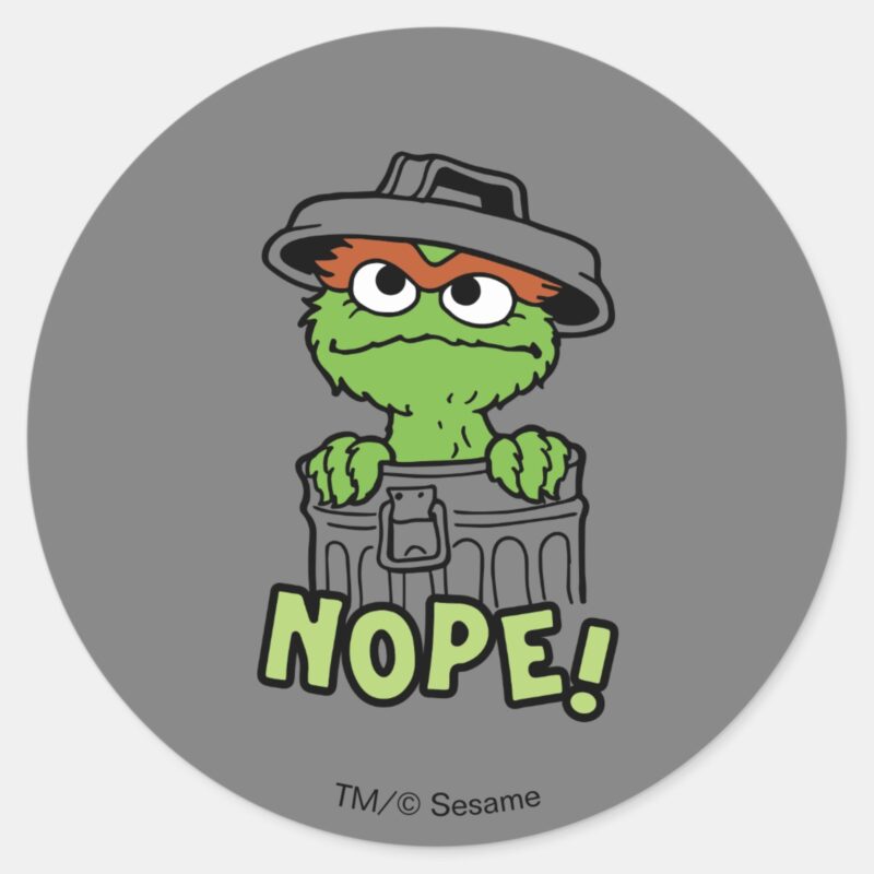 Sesame Street Oscar The Grouch Nope Classic Round Sticker Sesame Street Oscar The Grouch Nope Classic Round Sticker