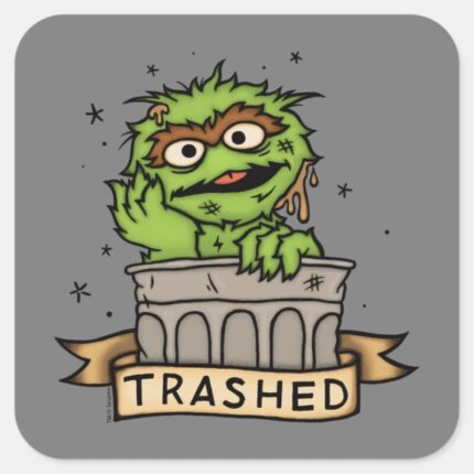 Sesame Street Oscar The Grouch Trashed Square Sticker