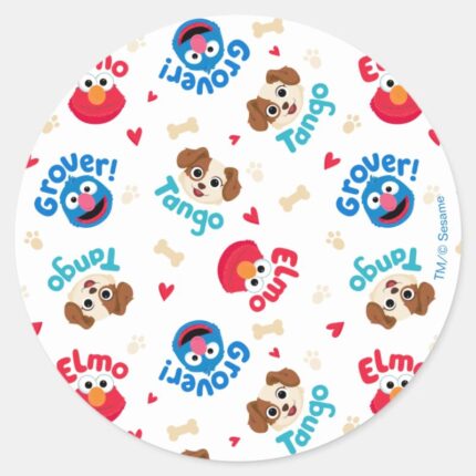 Sesame Street Tango Elmo Grover Pattern Classic Round Sticker