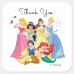 Simple Modern Disney Princess Birthday Thank You Square Sticker