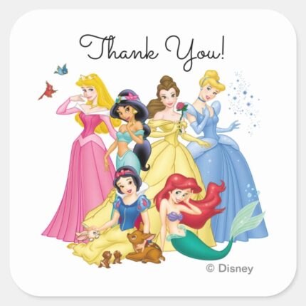 Simple Modern Disney Princess Birthday Thank You Square Sticker