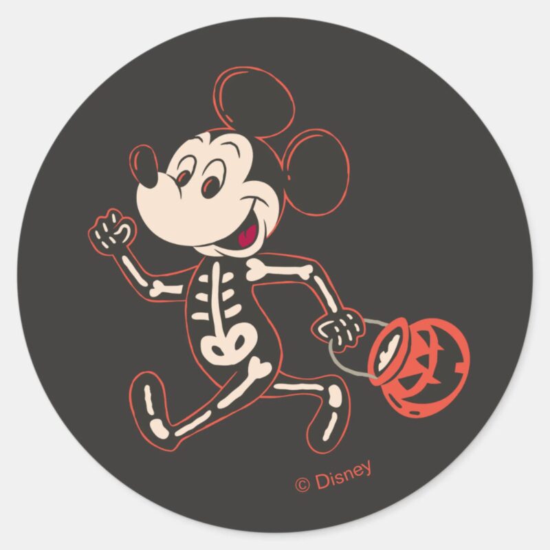 Skeleton Mickey On Halloween Classic Round Sticker