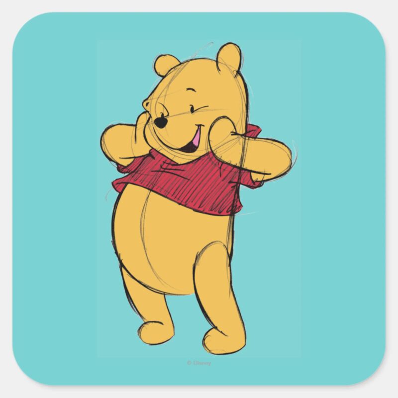 Sketch Winnie The Pooh Square Sticker