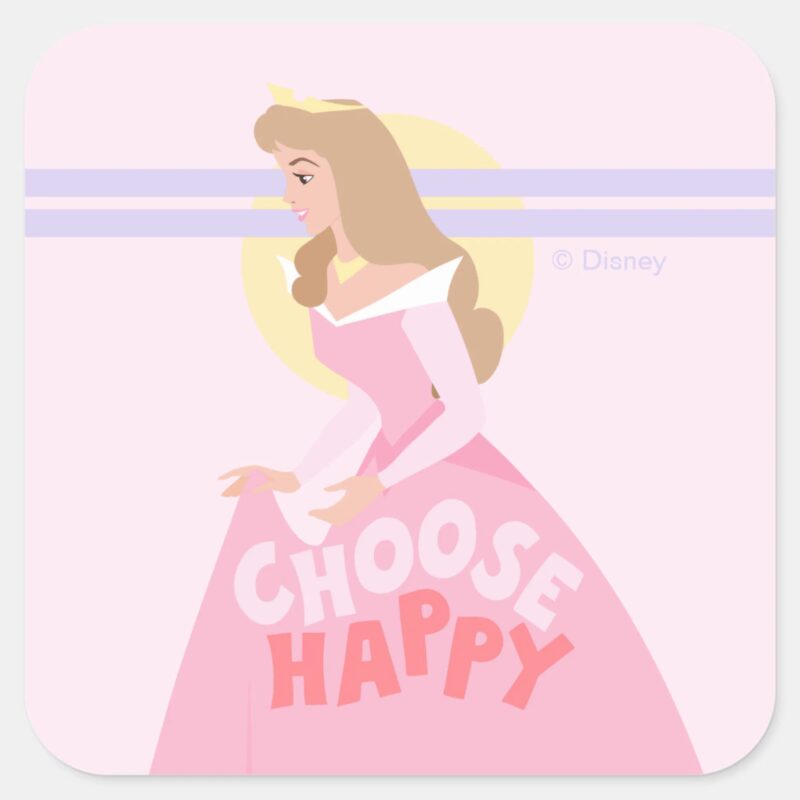 Sleeping Beauty Aurora Choose Happy Square Sticker Sleeping Beauty Aurora Choose Happy Square Sticker